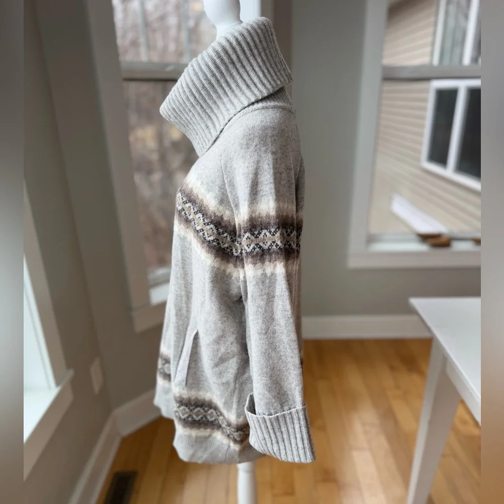 GAP Cream and Brown Cowl Neck Fair Isle Sweater - Picture 2 of 14